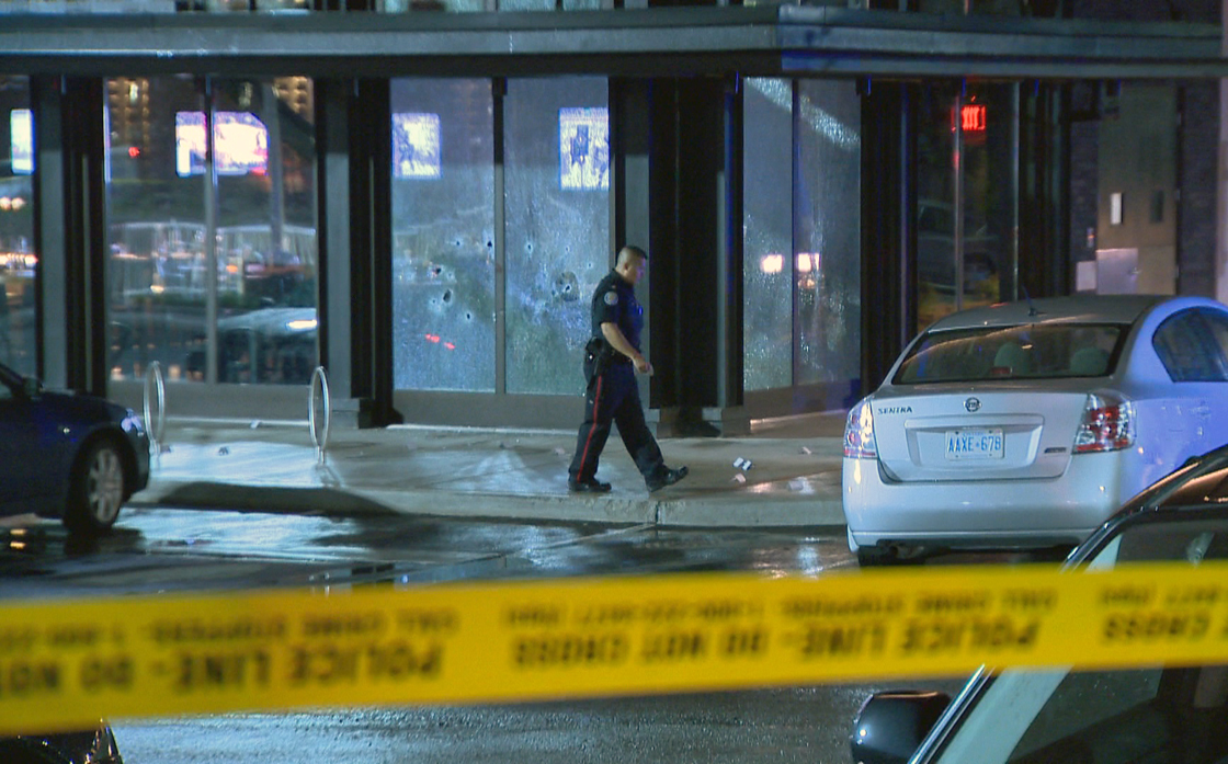 Police investigate a shooting at Joey Restaurant at Yorkdale Mall.