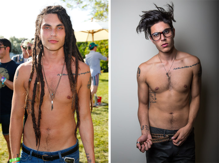 'Glee' star Samuel Larsen in April 2013 (left) and without dreadlocks on May 22 (right).
