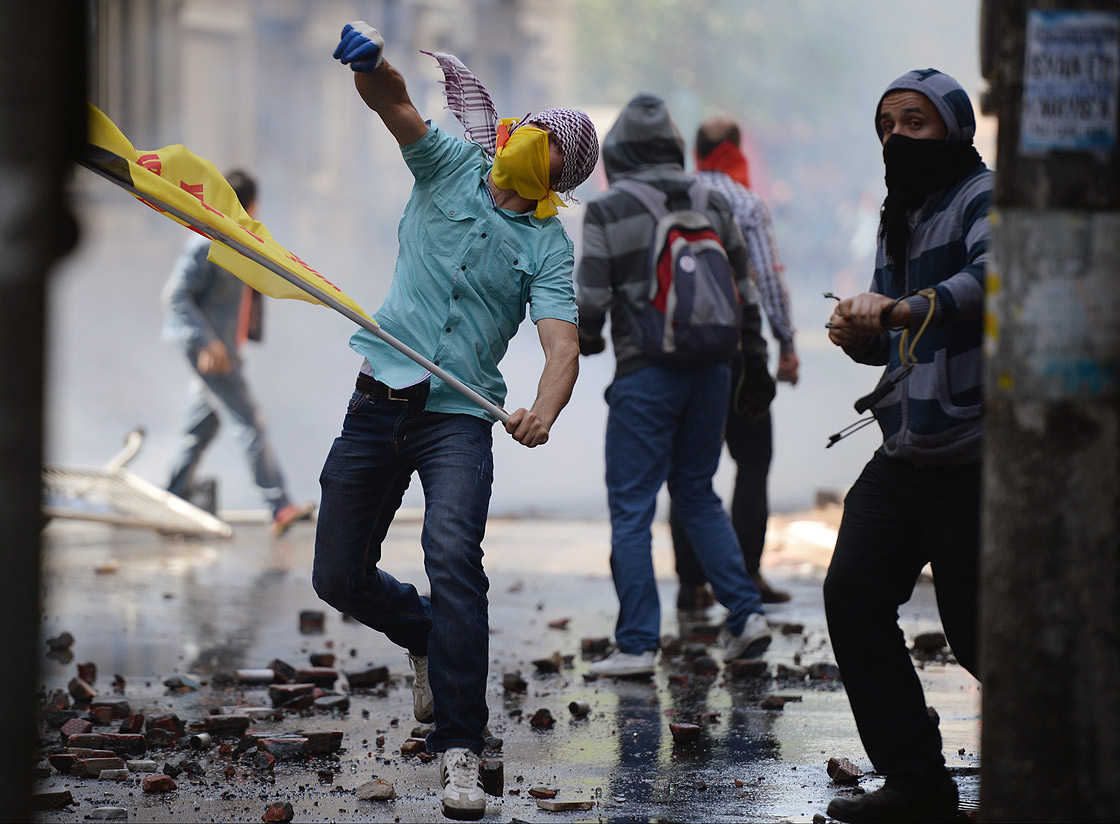 Clashes erupt between police and protesters during May Day celebrations in Istanbul, Turkey, Wednesday May 1, 2013. AP Photo