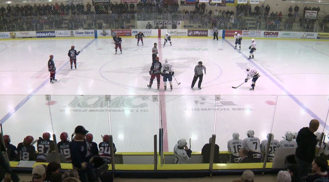 File photo of the Spruce Grove Saints playing the Brooks Bandits in AJHL action.