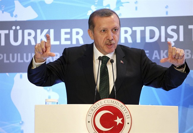 Turkey's prime minister on Tuesday accused
Israel of being behind the ouster of Egypt's Islamist President
Mohammed Morsi, citing a statement by a Jewish intellectual during a
meeting with an Israeli official as evidence for the claim.