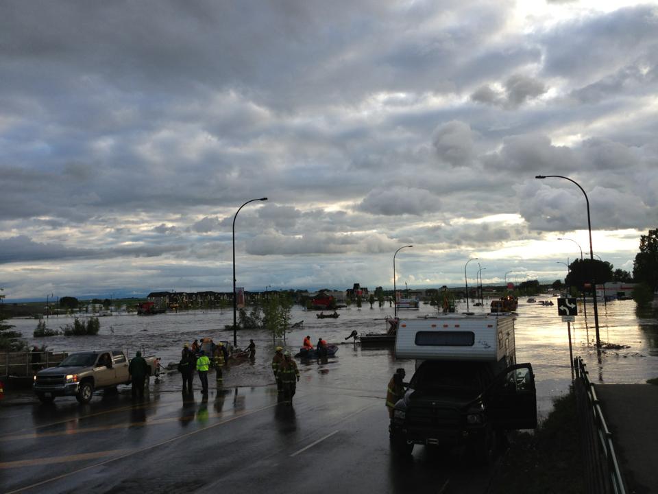 A photograph of flooding in High River.