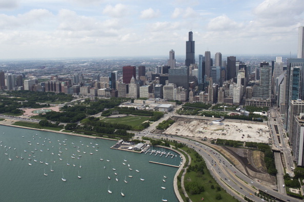 The downtown Chicago skyline and Lake Michigan are seen in this aerial photograph over Chicago, Illinois, May 30, 2013.