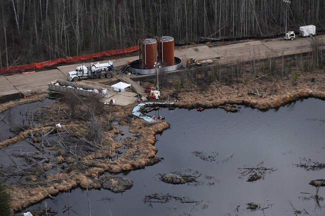 The April 2011 Plains Midstream Canada pipeline break is pictured near Peace River, Alta. 