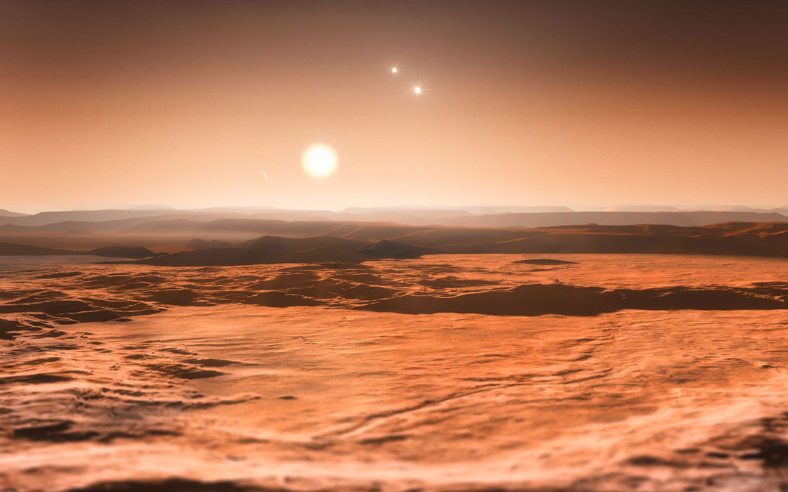 An artist's impression of what the sky would look like on Gliese 667Cd.