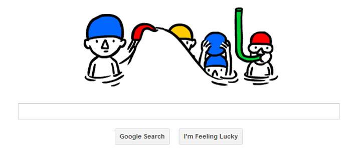 The doodle was designed to celebrate the summer solstice, the longest day of the year, by showing a favourite summer pastime – swimming.