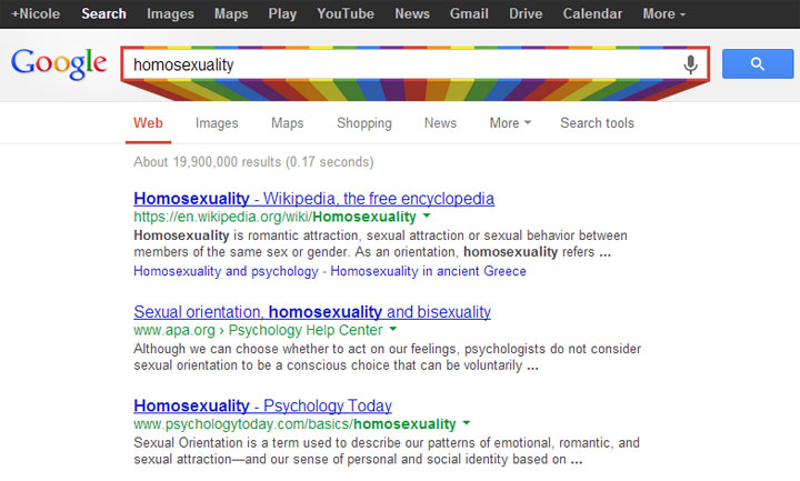 Google celebrates gay pride with rainbow search bar - image