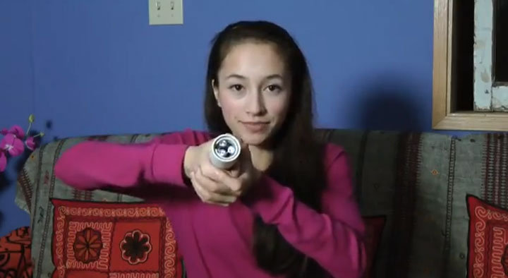 15-year-old Ann Makosinski  seen here with her project called "The Hollow Flashlight.".