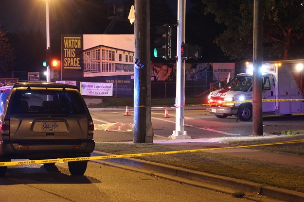 A person was killed after being struck by a vehicle in Surrey Friday night. 
