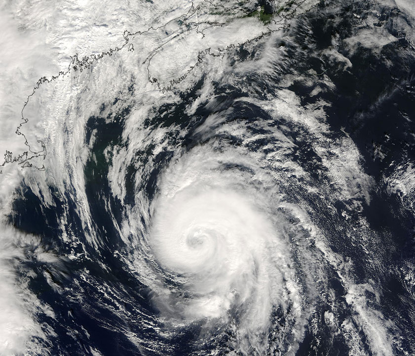 Hurricane Juan approaches Nova Scotia on September 28, 2003. Each year several storms affect the east coast of Canada.