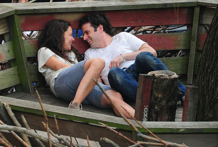 Katie Holmes and Canadian actor Luke Kirby do a scene for `Mania Days`in New York City.