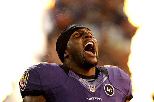 The Ravens’ star linebacker and two companions wereindicted in 2000 on murder and aggravated assault charges followingthe stabbing deaths of two people after a Super Bowl party inAtlanta.(Patrick Smith/Getty Images)