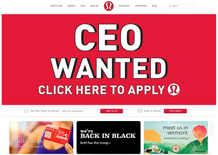 Lululemon posts hilarious 'CEO Wanted' ad