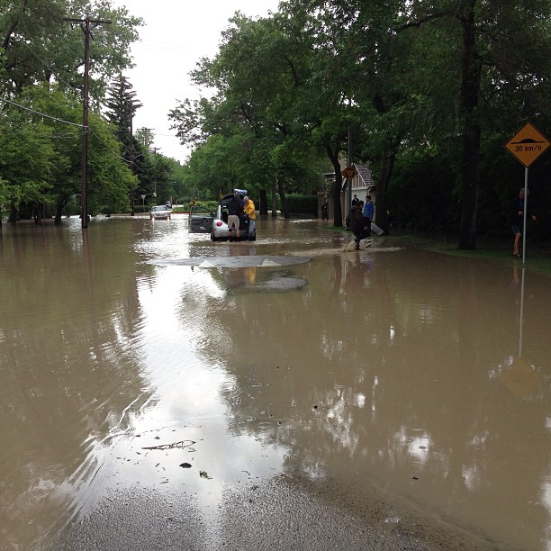 A street near Elbow Park during flood