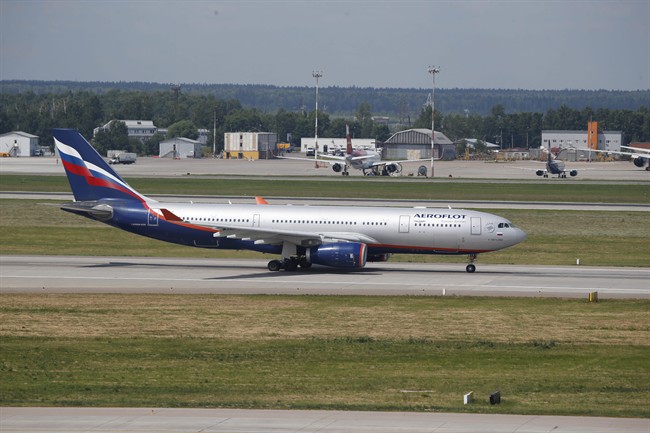 The Aeroflot Airbus A330 plane that was to carry National Security Agency leaker Edward Snowden on a flight to Havana, Cuba, taxies out at Sheremetyevo airport, Moscow, Monday, June 24.