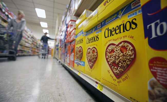 In this June 16, 2011 file photo, boxes of Cheerios are shown in a store in Akron, N.Y.