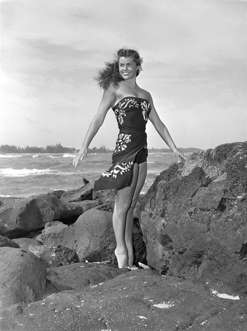 This May 1950 file publicity photo originally released by Metro-Goldwyn-Mayer shows Esther Williams on location for the film "Pagan Love Song.".