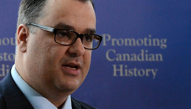 James Moore, Minister of Canadian Heritage and Official Languages, speaks during an announcement in Gatineau, Que., on Tuesday, June 11, 2013. 