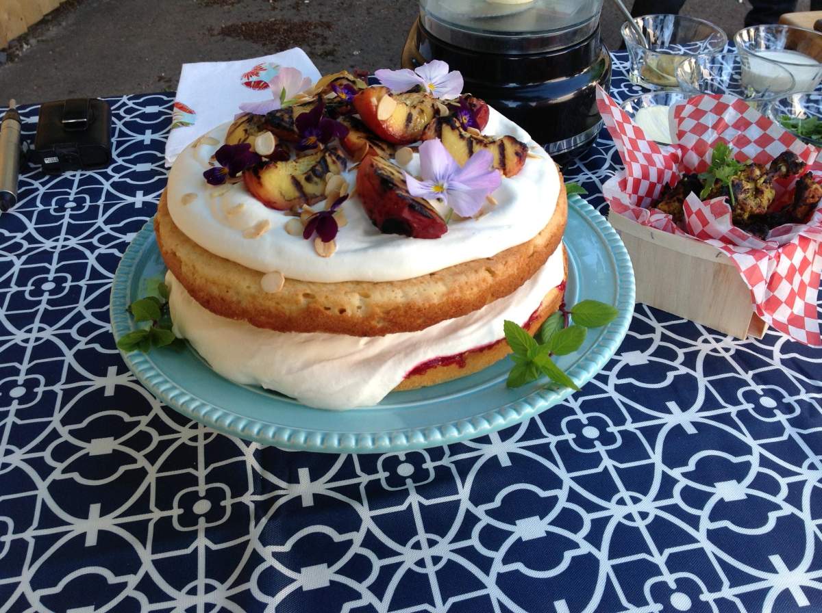 Grilled Peach Trifle with Lemon Buttermilk Cake.