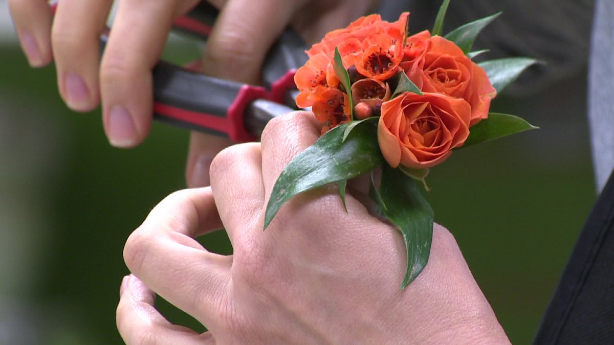  A prom corsage is prepared at Dean's Flowers in Halifax. 