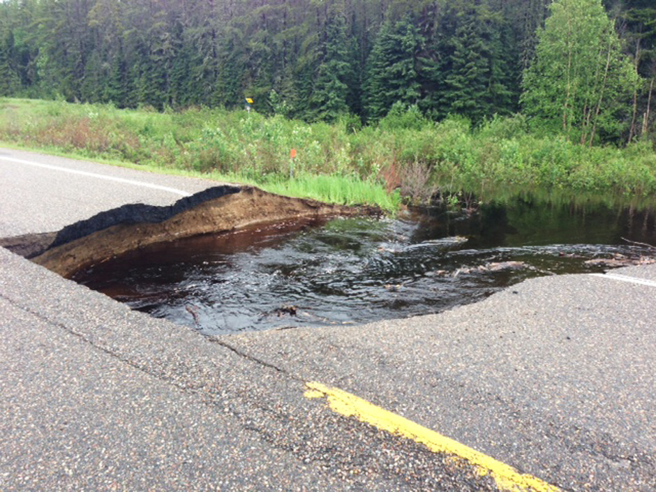 RCMP and the Department of Highways are handling a major roadway issue on Highway 2, about 52 kilometres north of the Waskesiu turnoff.