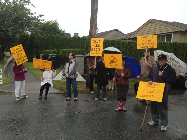 Roughly 20 residents living near 49th and Oak Street in Vancouver held a protest to block a 15 m cell phone tower from being erected in their neighbourhood on June 20, 2013.