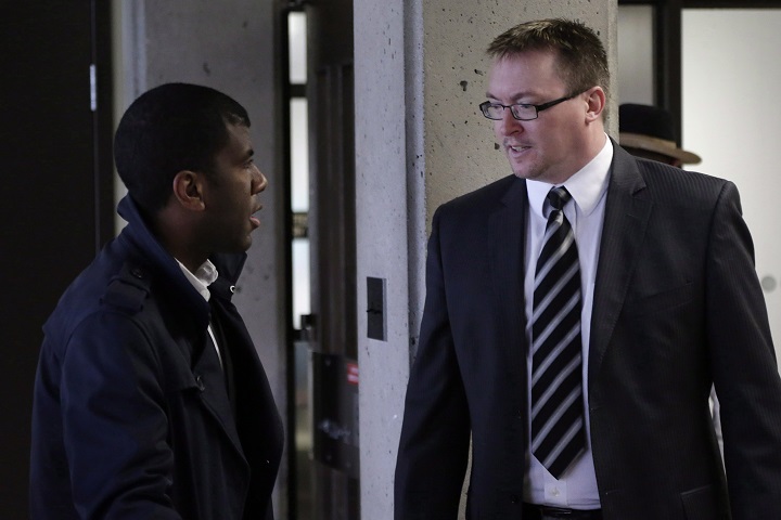 Defence lawyer Lyle Howe speaks with client and Dartmouth North MLA Trevor Zinck at the Supreme Court in Halifax on Monday, June 10, 2013.