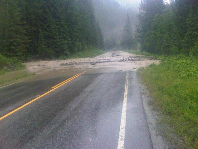 Washout of Highway 31A near Kaslo. Courtesy of Drive BC