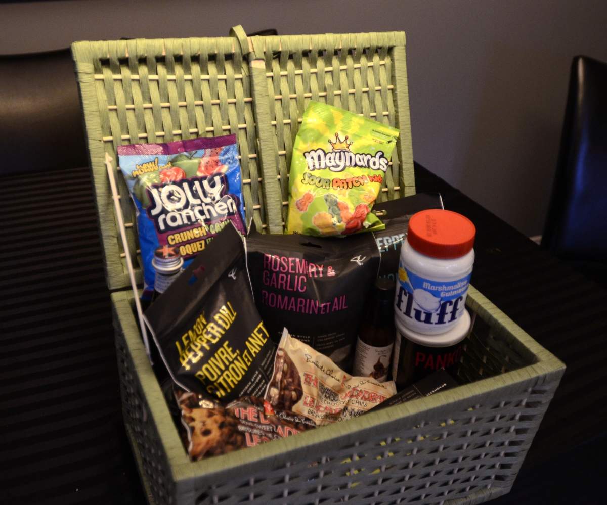 Gift basket given to bride in Hamilton, Ontario.