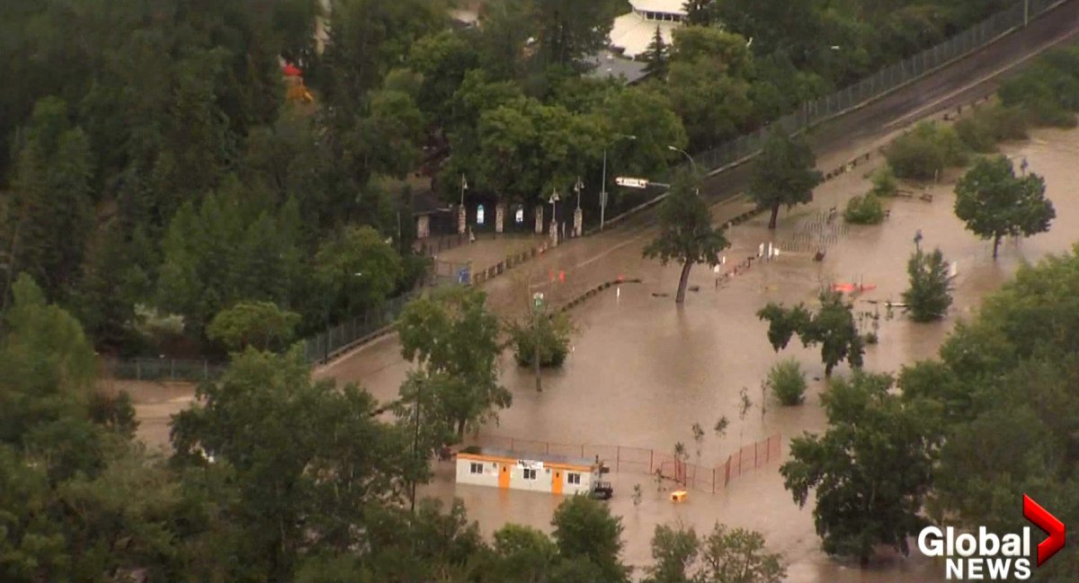 Global One surveys the flood damage at the Calgary Zoo on Friday, June 21st.