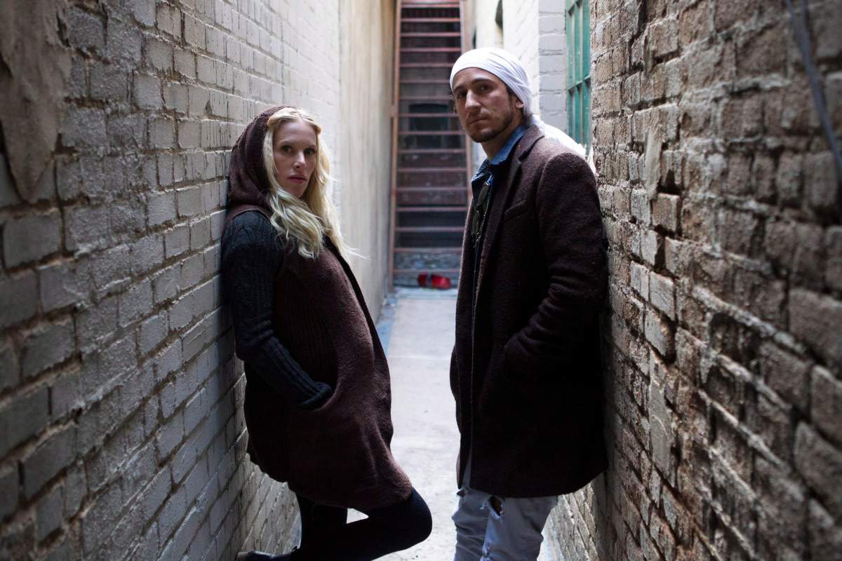Sarah Blackwood and Gianni Luminati from Walk off the Earth pose for a photo as they promote their new album "R.E.V.O." in Toronto on Tuesday, March 5, 2013. 