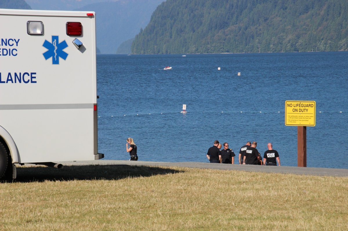 Emergency crews at Alouette Lake.