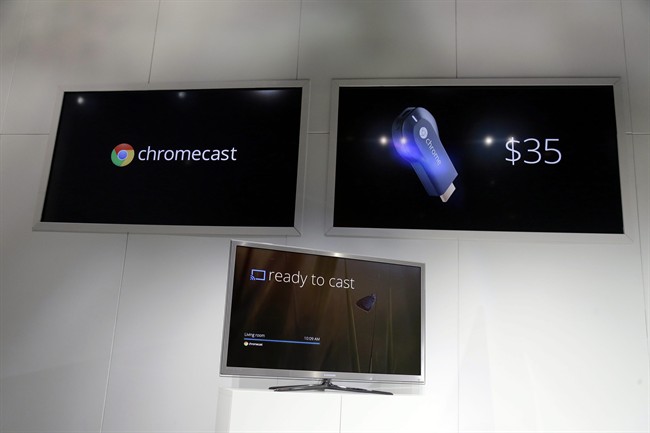 Google's new Chromecast device is shown on Wednesday, July 24, 2013, in San Francisco.
