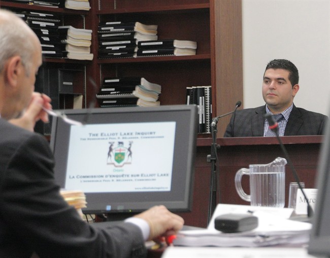 Levon Nazarian, son of the Algo Centre Mall owner, is seen at the inquiry into the mall's collapse in Elliot Lake, Ont., on Tuesday, July 16, 2013. 