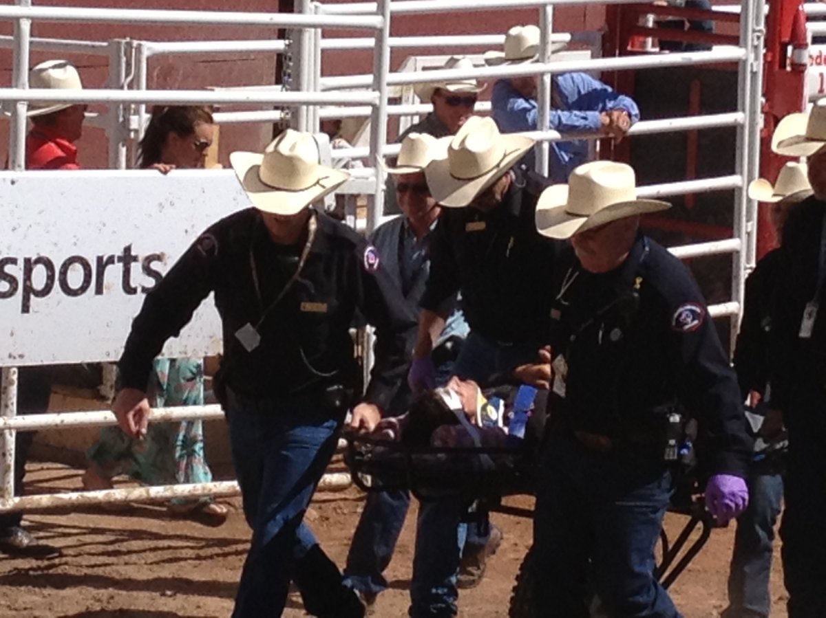 Aaron Roy from Yellowgrass, Sask. was stomped in the back by a bull. 