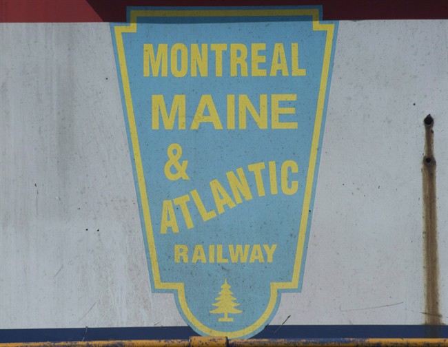 A logo for Montreal Maine and Atlantic railway is shown on a MMA locomotive engine outside their offices in the town of Farnham, Que., on July 11, 2013. 