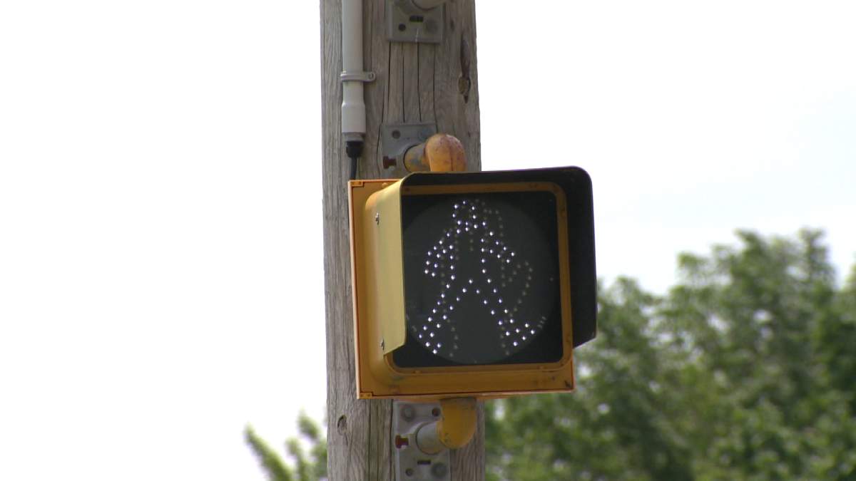 A pedestrian crossing in Lower Sackville, Nova Scotia.