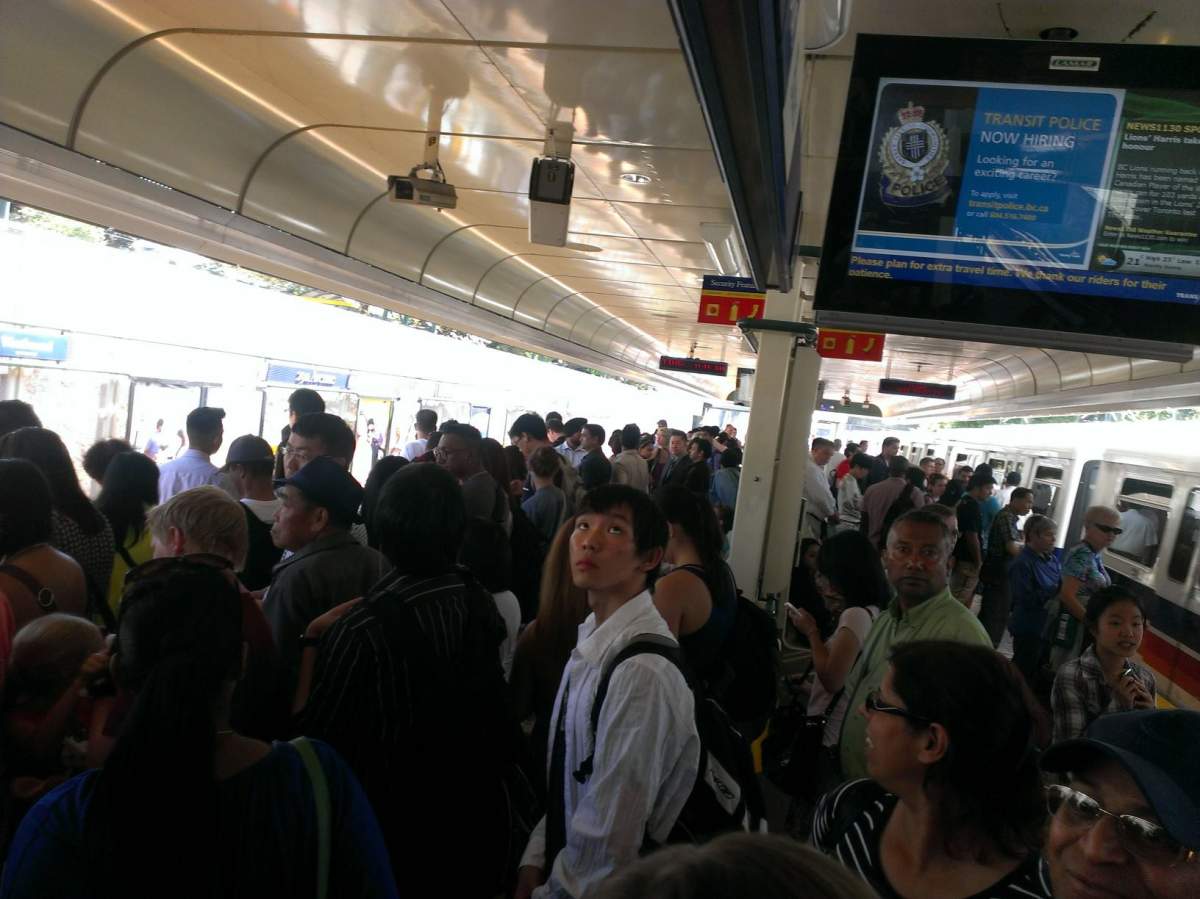 Skytrain delays at 29th Avenue station.