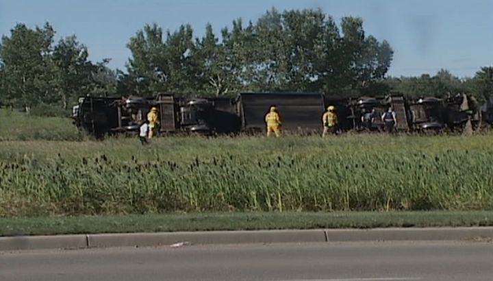 Seven cars carrying crude oil derailed in Lloydminster on Friday, July 26, 2013.