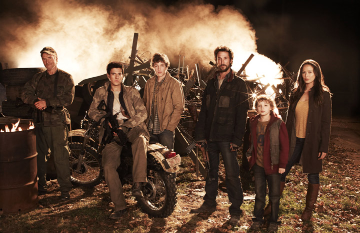 From left: William Patton, Drew Roy, Noah Wyle, Maxim Knight and Moon Bloodgood of 'Falling Skies.'.