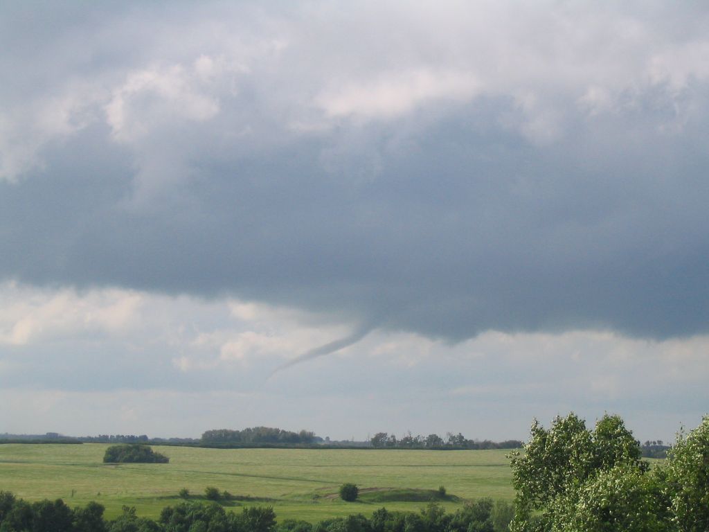 Diane Kacher just took this photo of a small funnel cloud over Hague, Saskatchewan.