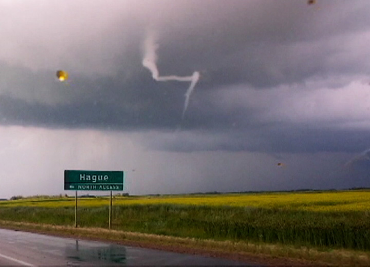Storm chasers capture reported tornado near Hague, Saskatchewan on July 16, 2013.