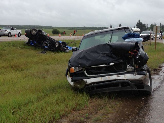 Scene of fatal collision on Highway 16 at Range Road 213 July 15.
