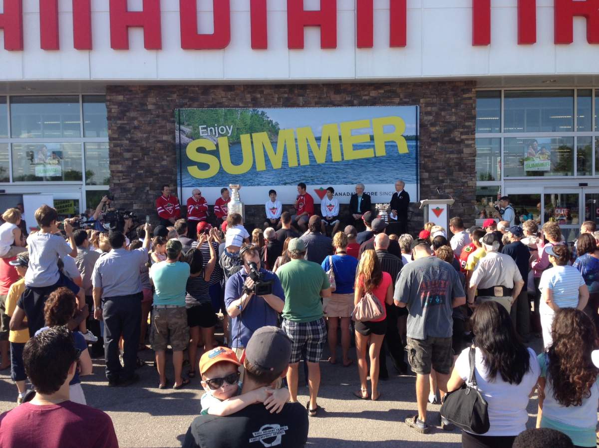 Crowds gather to see Jonathan Toews in Winnipeg Friday.