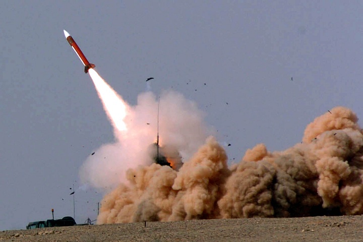 ISRAEL - APRIL 12: In this photograph provided by the Israeli Defense Forces (IDF), a Patriot missile is fired from a desert launch site April 12, 2005 in southern Israel. The launch took place during the annual joint Israeli army and United States Juniper Cobra air defense military exercise. 