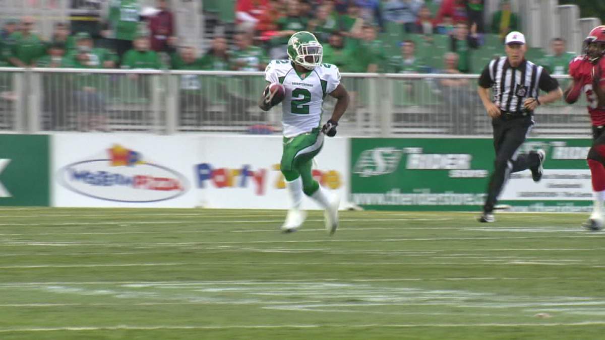 The CFL has announced that Saskatchewan Roughrider kick returner Jock Sanders has been named the CFL’s Gibson’s Finest Special Teams Player of the Week.