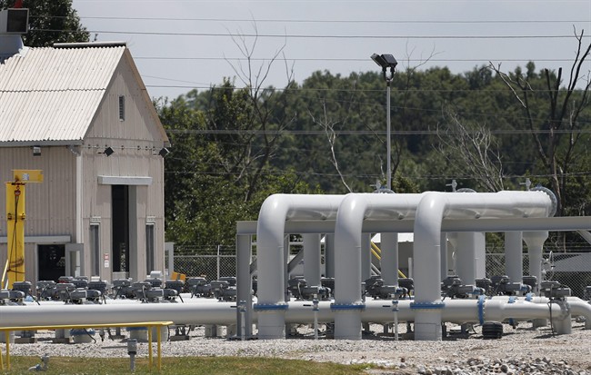 Pipe extends above ground at the Enbridge Key Terminal near Salisbury, Mo., Tuesday, July 16, 2013. The company hopes to begin construction of the Flanagan South pipeline in early August. (AP Photo/Orlin Wagner).