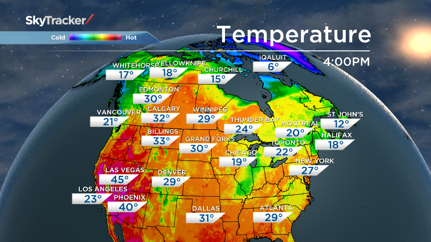 Current North American temperatures as of 4:00pm July 2, 2013.