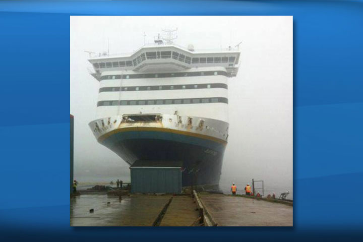 Marine Atlantic says repairs to a ferry that struck a wharf last month is complete and the vessel should return to service Tuesday.
