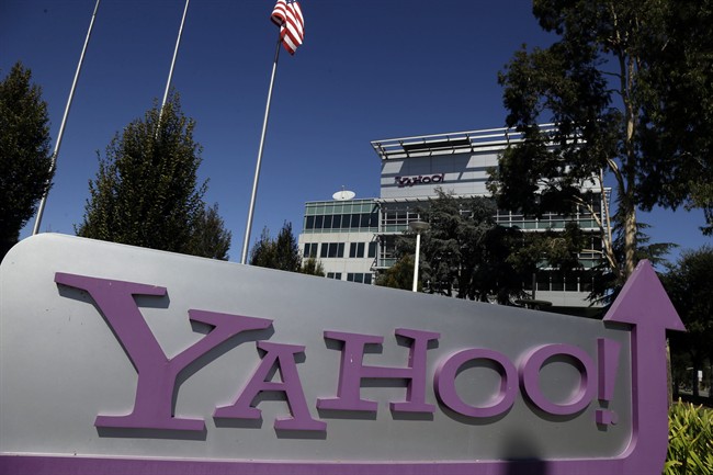 This Oct. 17, 2012, photo, shows a sign in front of Yahoo! headquarters in Sunnyvale, Calif. 